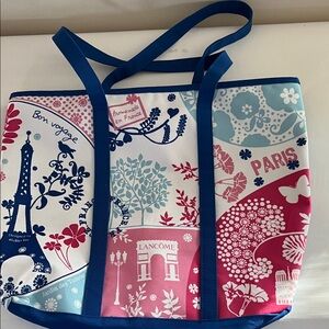 Lancome Parisian Floral Tote - Blue and Red
